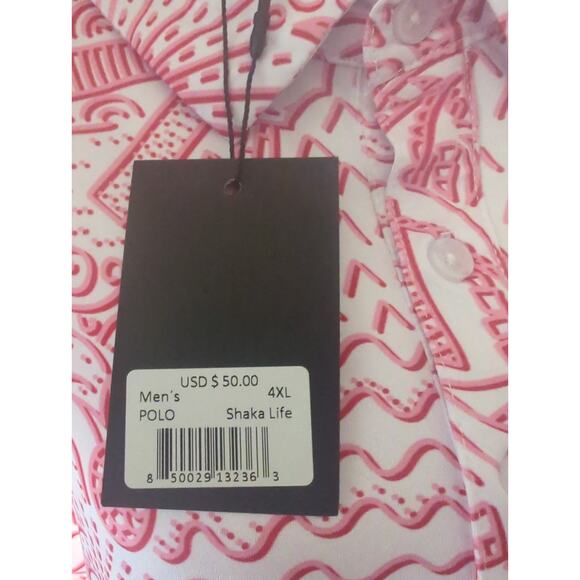 Yatta Golf tropical sporty red pink white polo 4xl shirt NWT - Picture 7 of 8